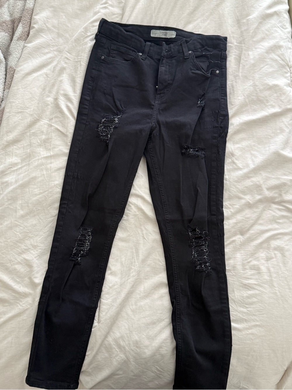 Topshop Black Distressed Skinny Jeans
